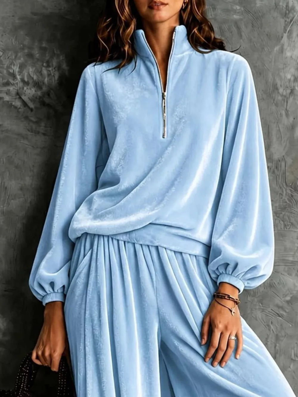 Quarter-Zip Sweatshirt and Wide-Leg Pants
