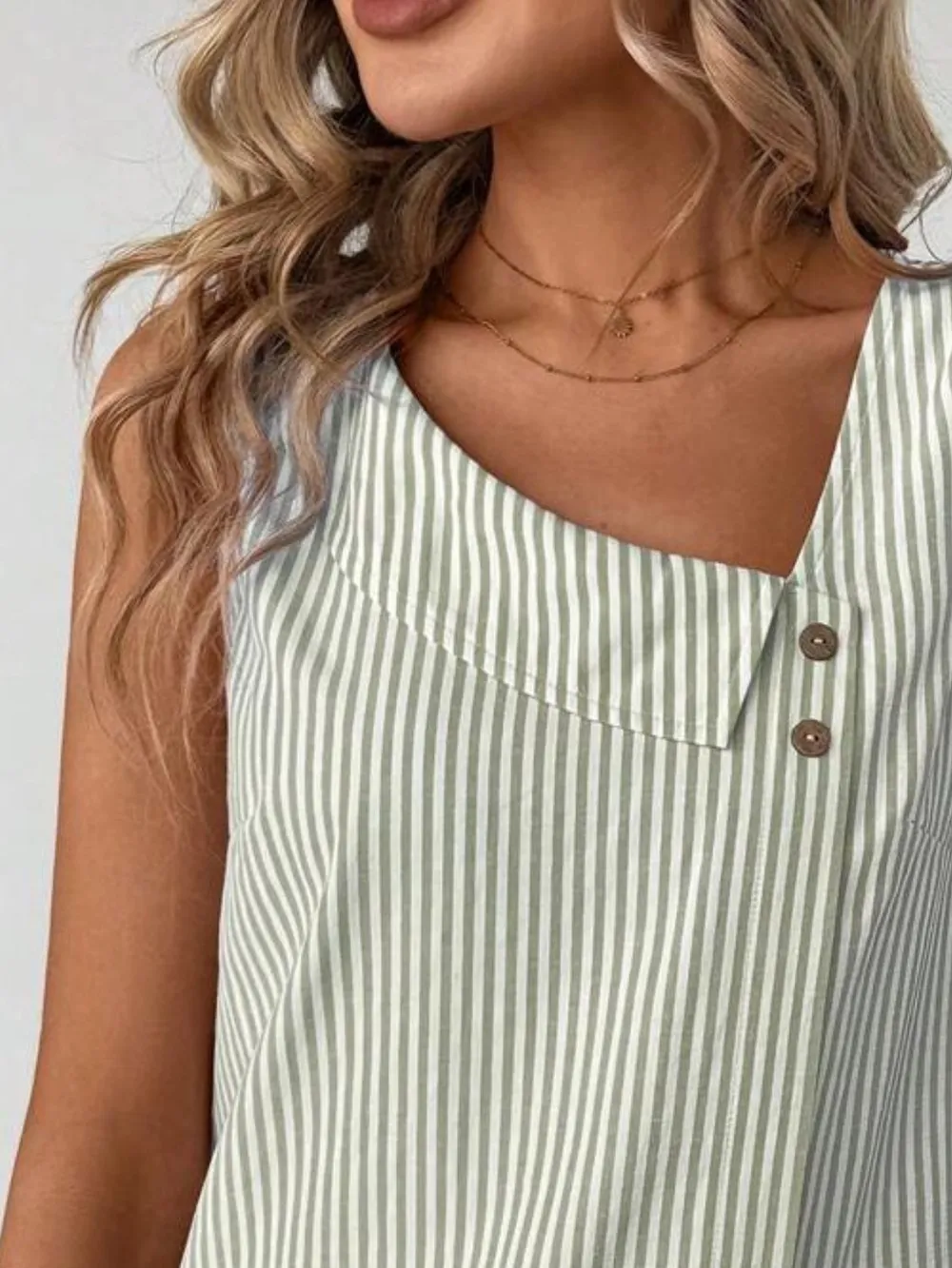 Decorative Button Asymmetrical Striped Tank, image 17