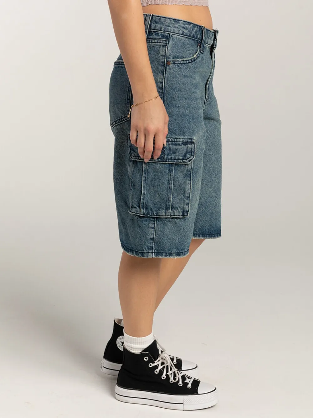 Mid-Rise Waist Denim Shorts with Pockets, image 5