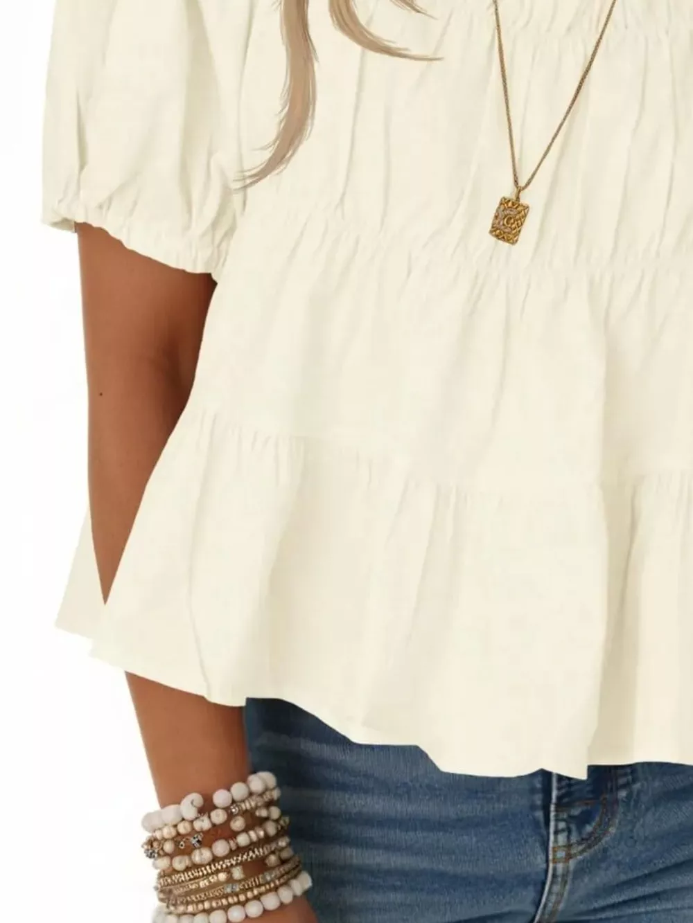Ruched Tiered Puff Sleeve Blouse, image 10