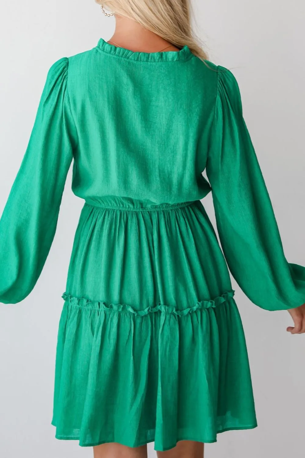 Frill V-Neck Long Sleeve Mini Dress, image 6