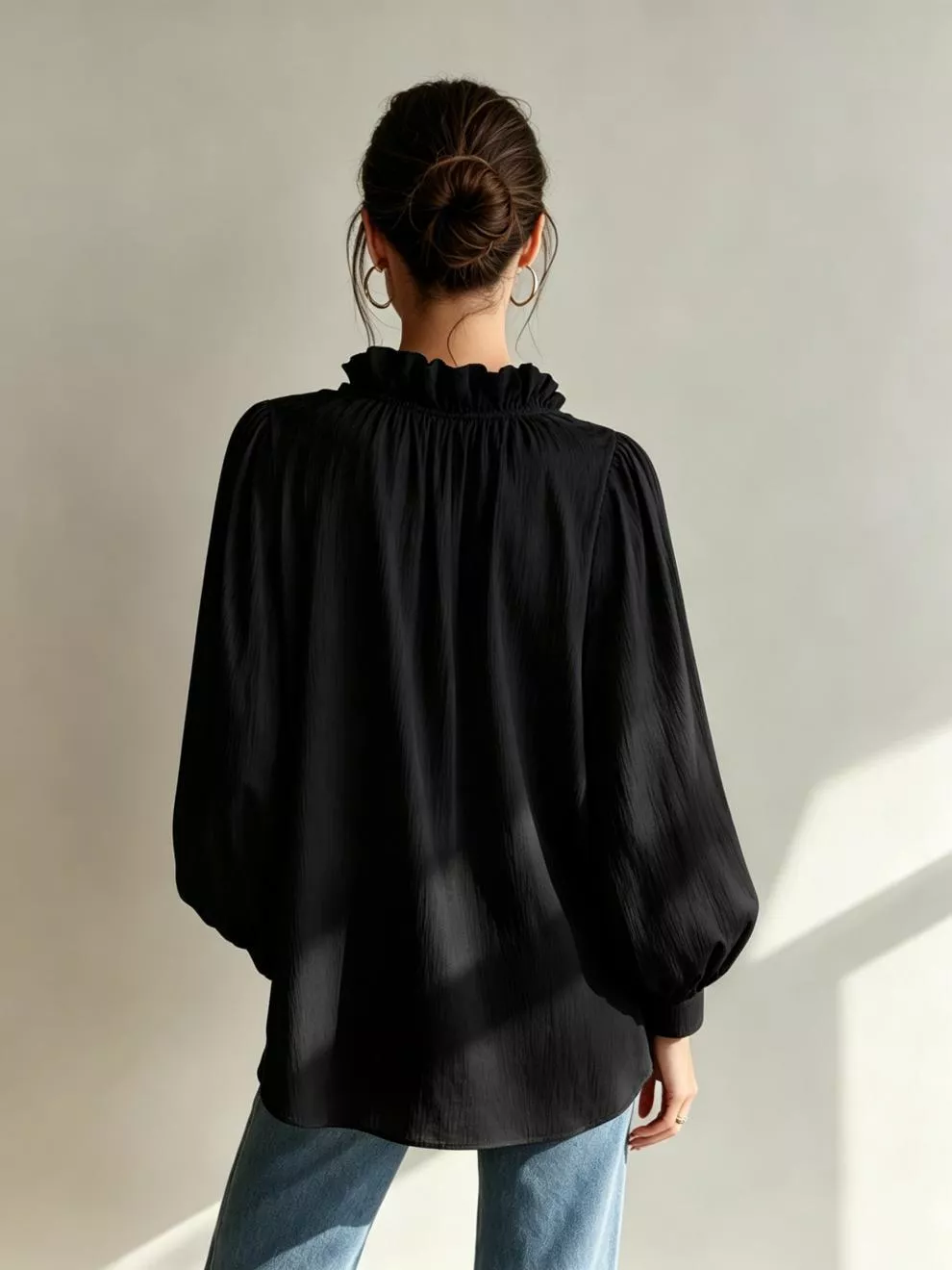 Frill Notched Long Sleeve Blouse, image 8