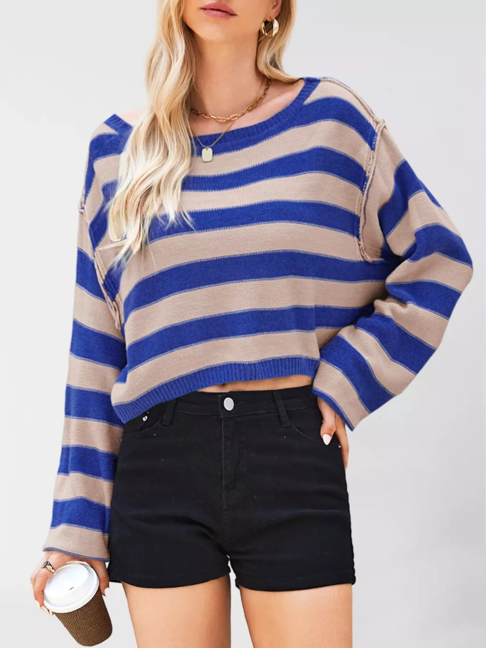 Striped Dropped Shoulder Sweater, image 6