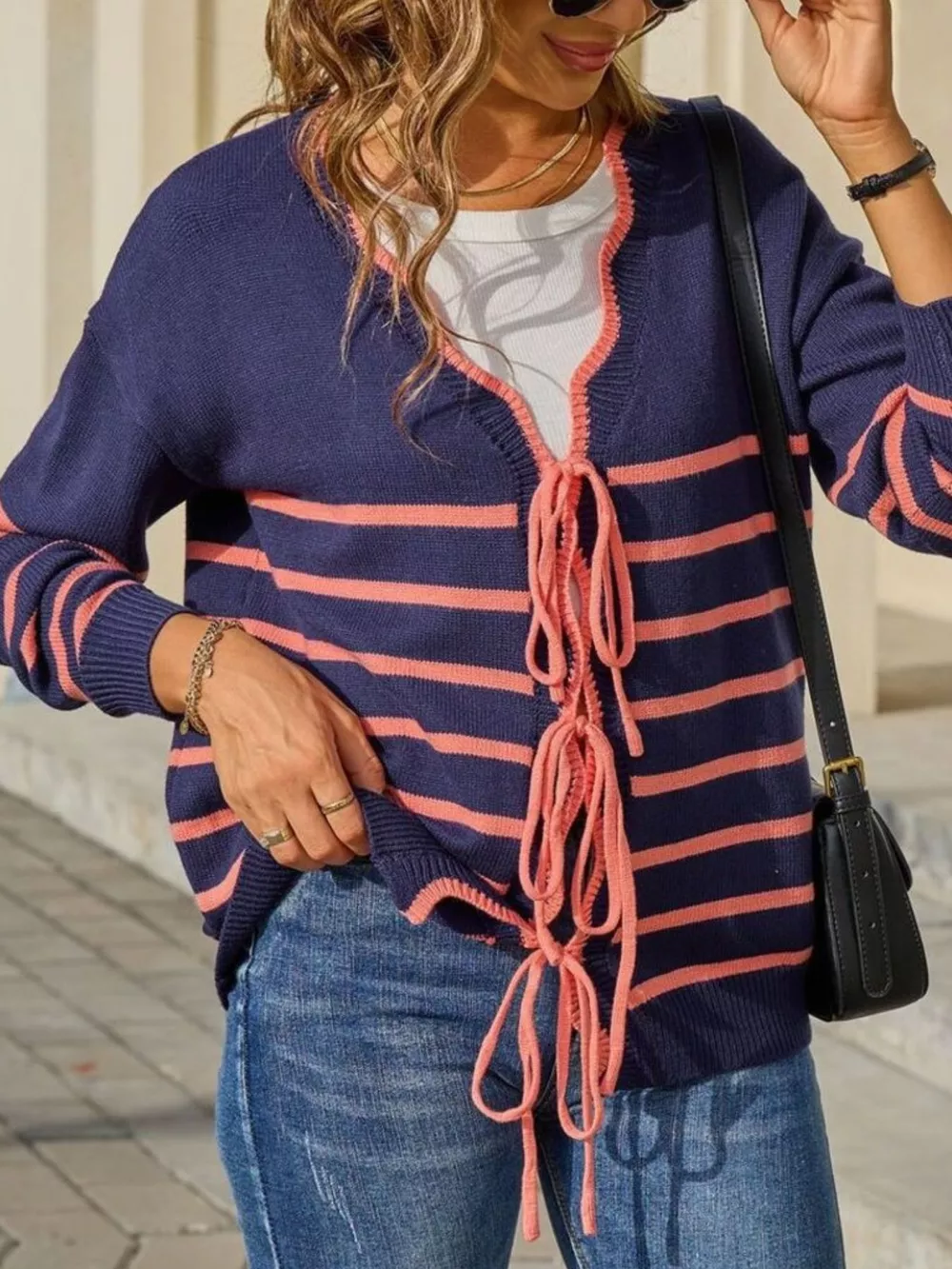 Striped Tie Front Knit Cardigan, image 19