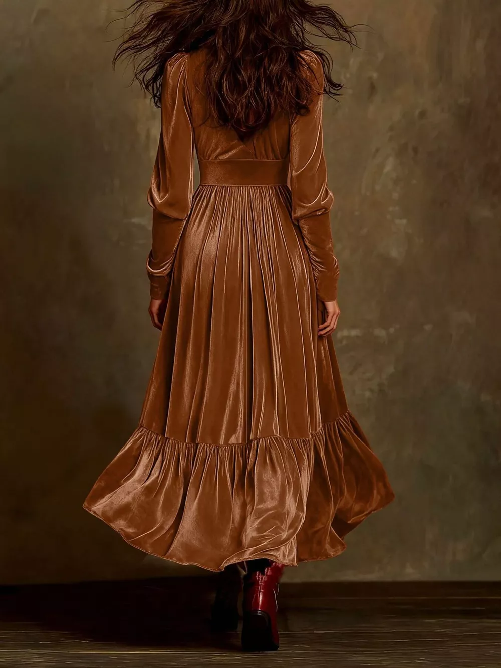 Elegant Velvet V-Neck Long Sleeve Maxi Dress, image 3