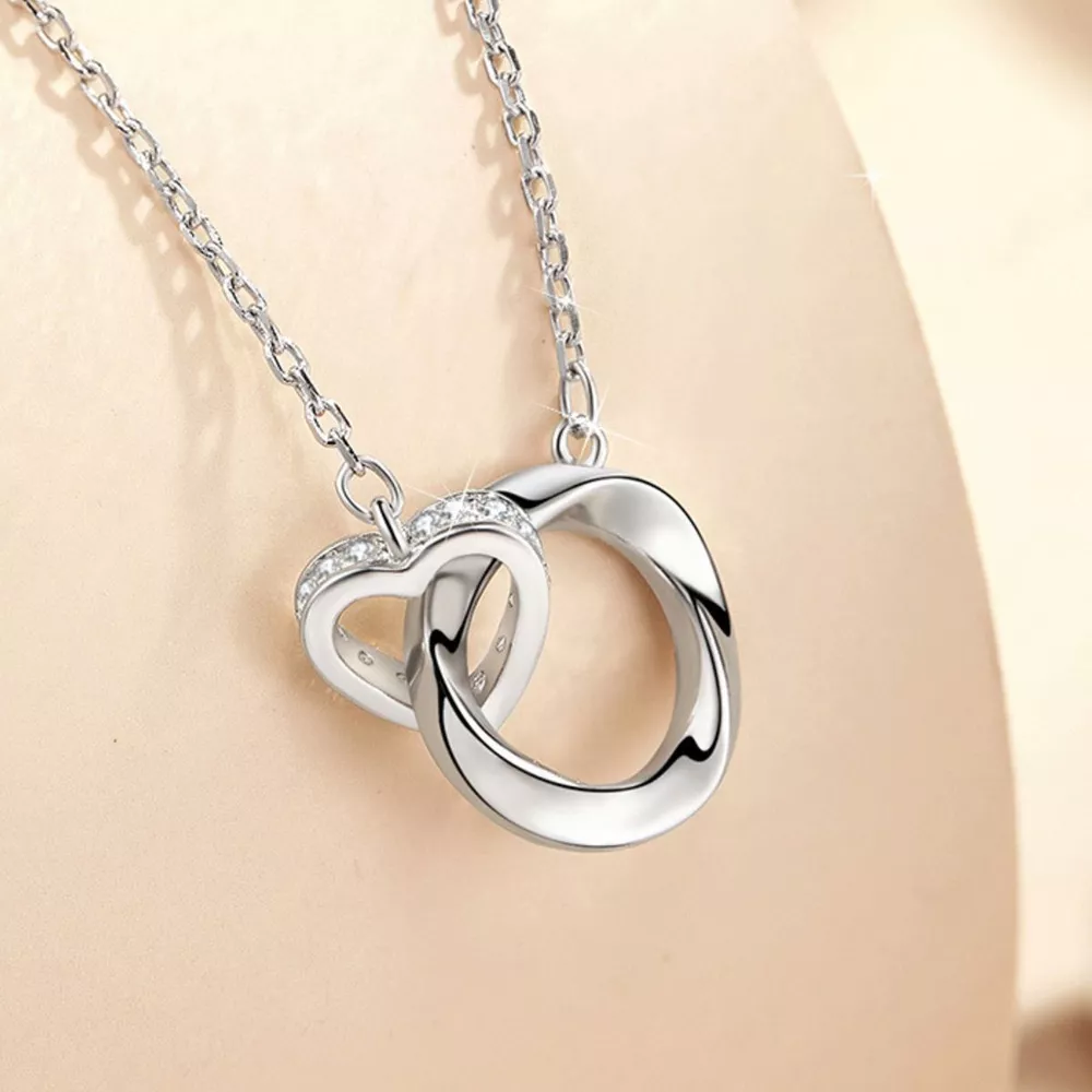 925 Sterling Silver Interlocking Circles Pendant Necklace, image 5