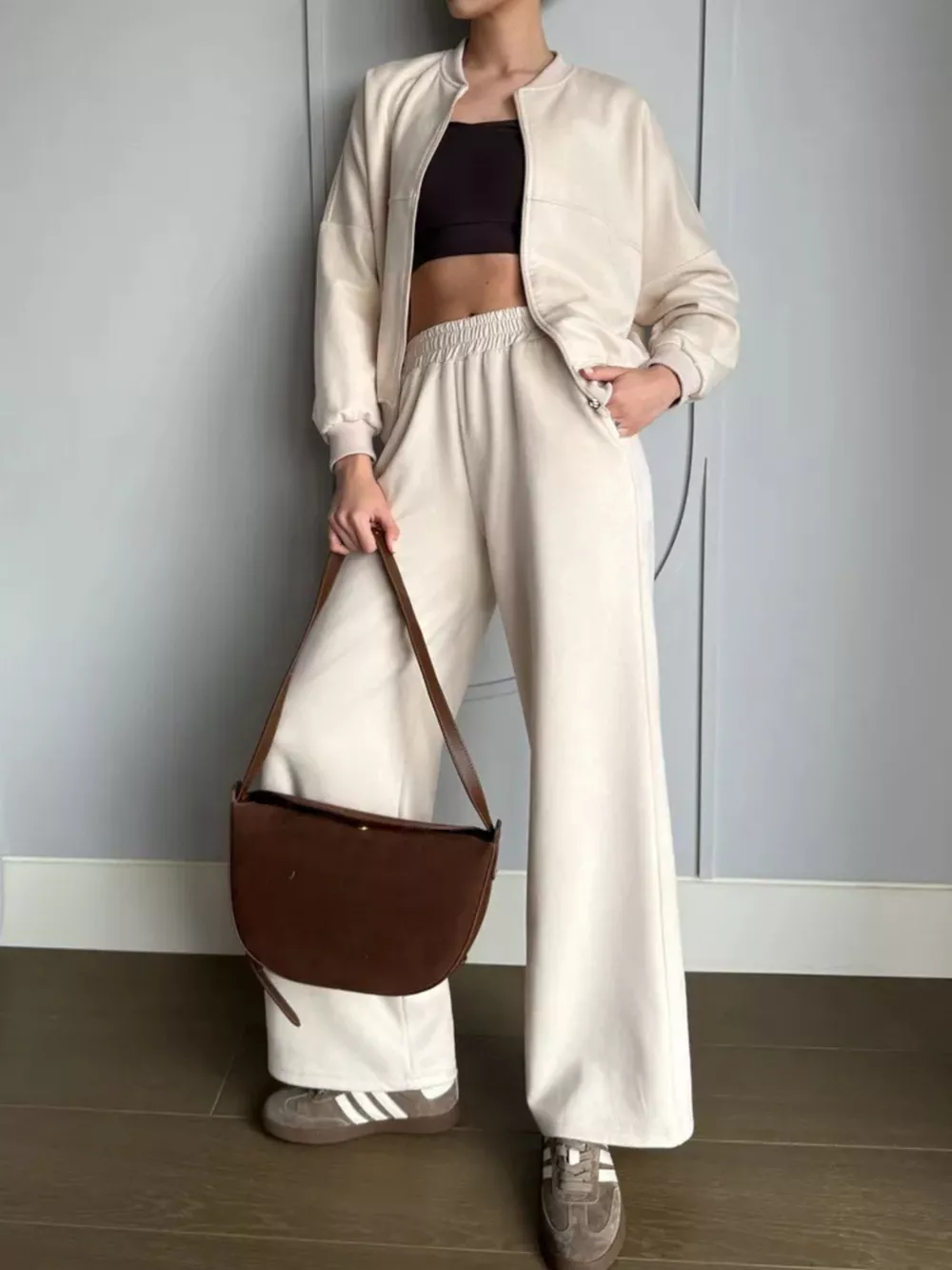 Zip Up Sweatshirt and Wide-Leg Pants Set, image 3