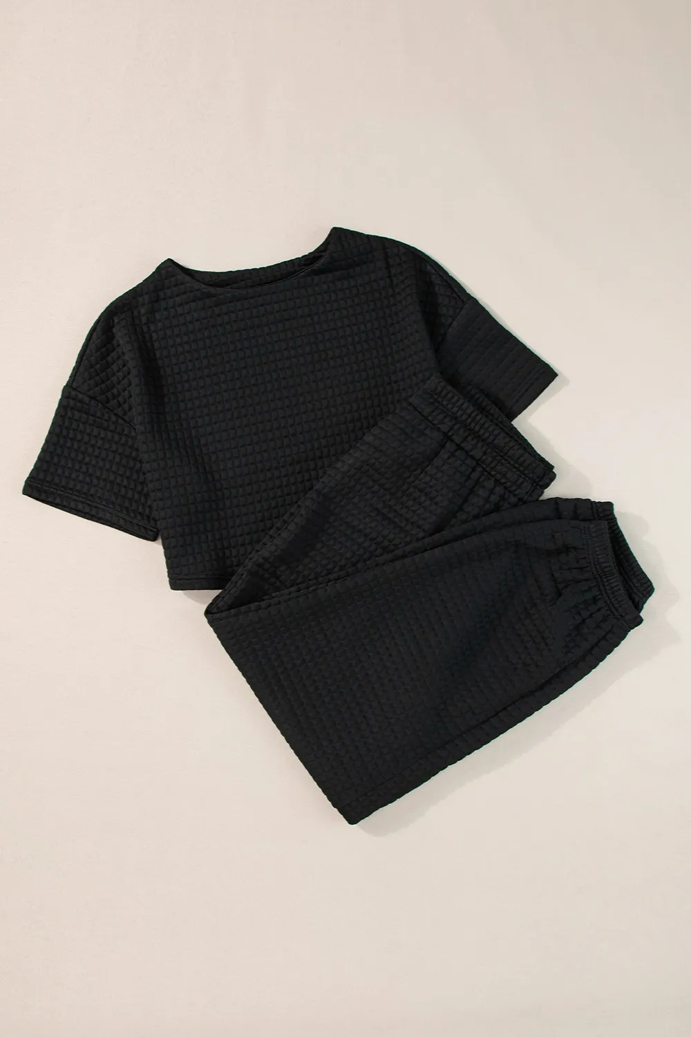 Round Neck Short Sleeve Top and Elastic Waist Pants Set, image 10