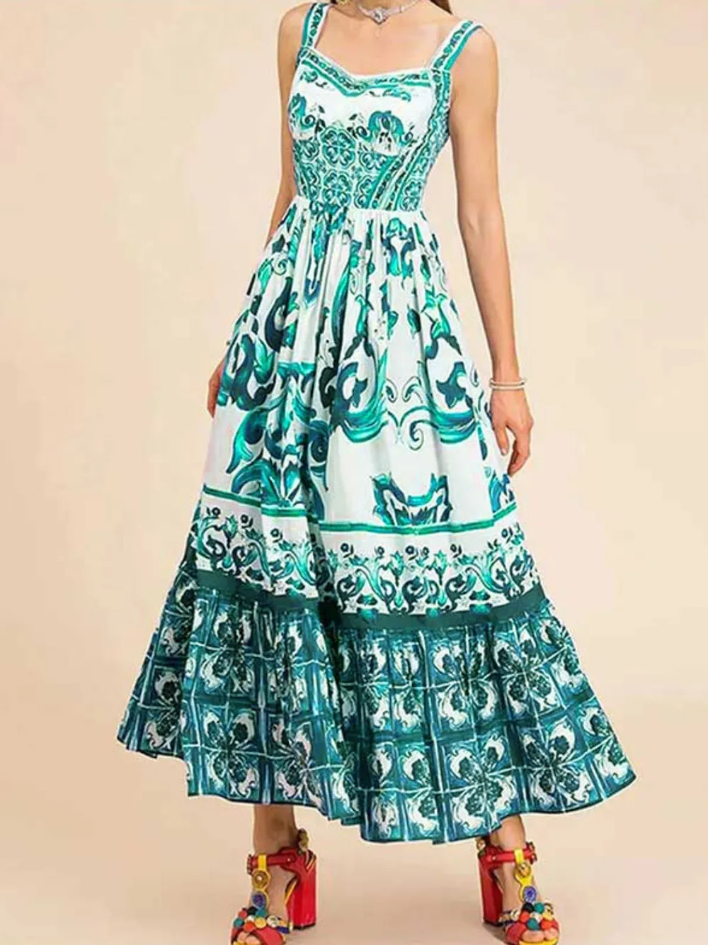 Smocked Printed Wide Strap Dress, image 17