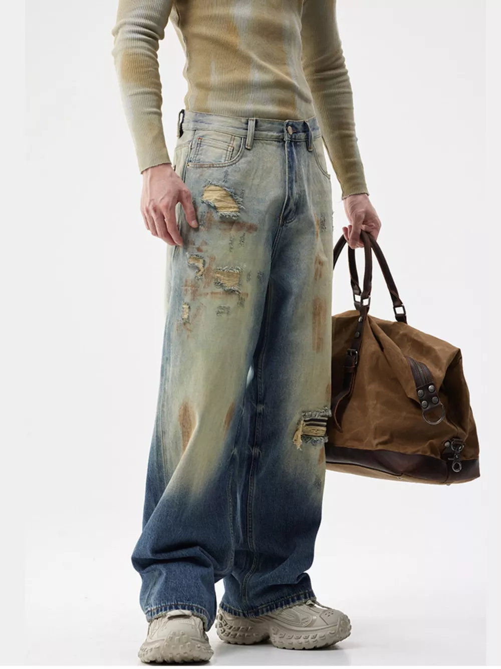 Men's Distressed Wide-Leg Jeans, image 3