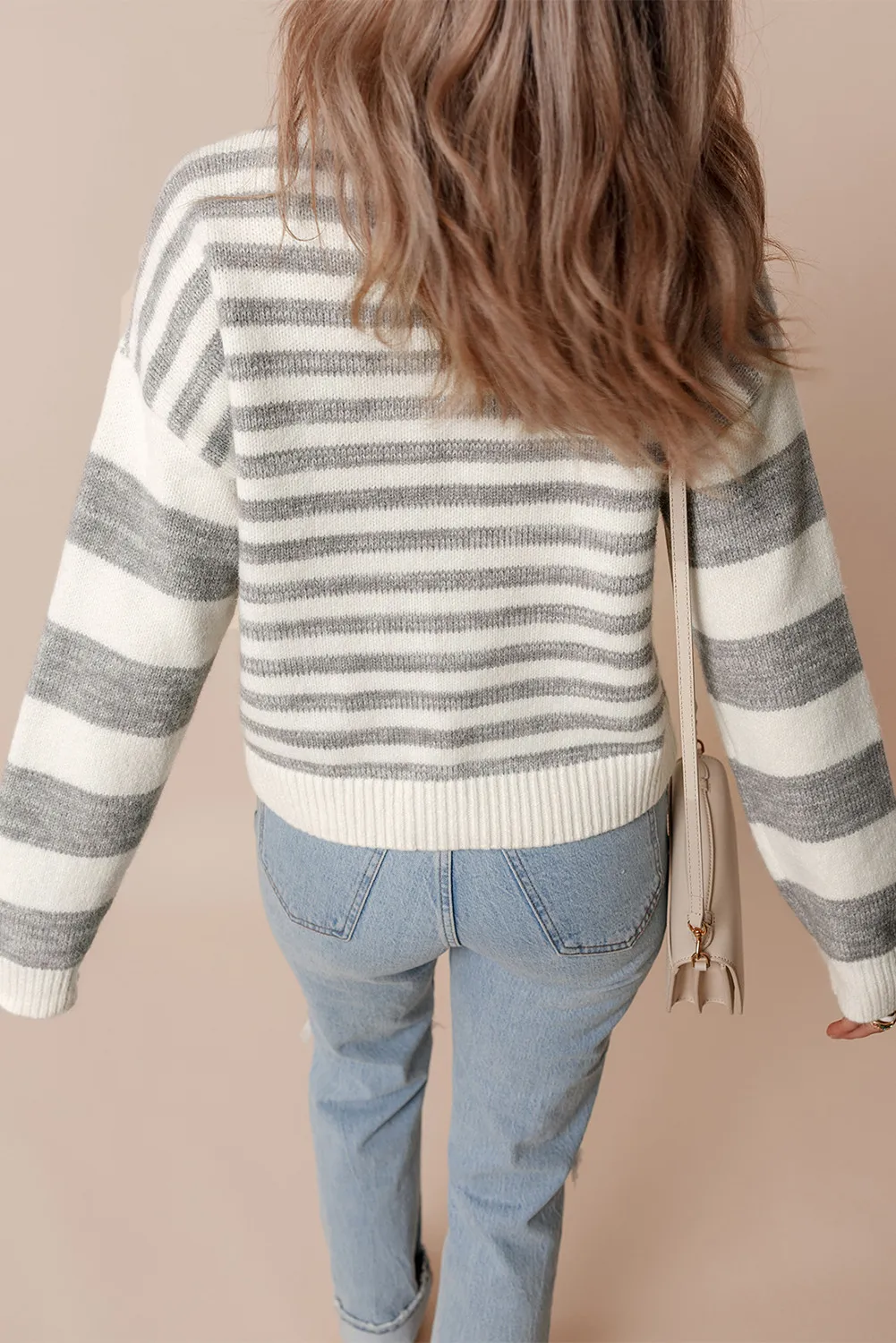 Striped Round Neck Dropped Shoulder Sweater, image 4