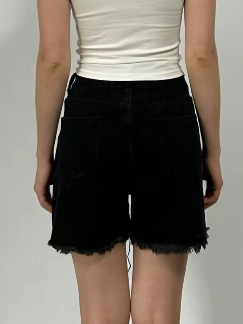 Rhinestone Chain Raw Hem Denim Shorts, image 6
