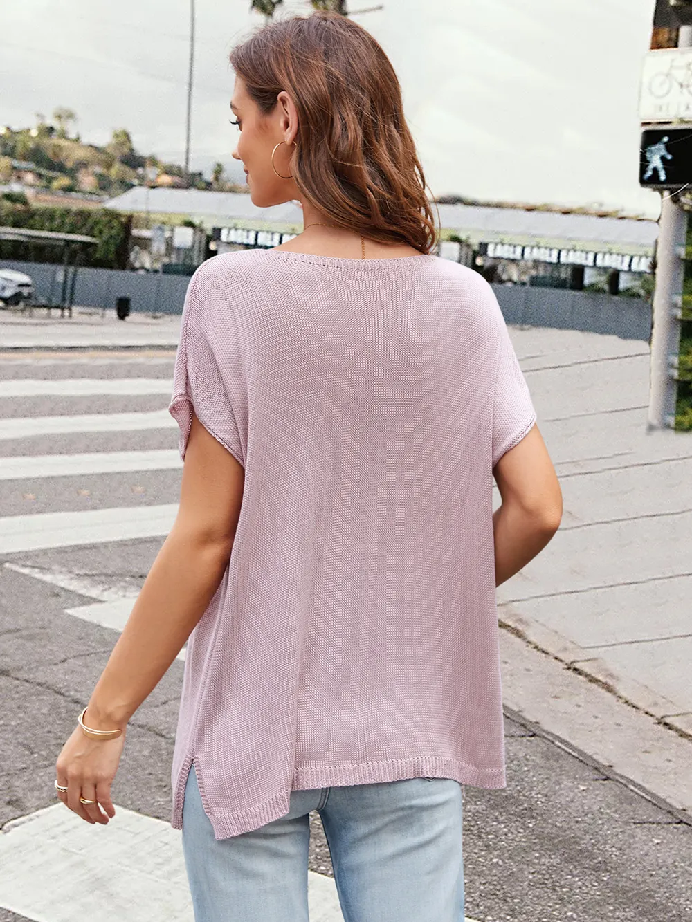 Notched Short Sleeve Knit Top, image 8