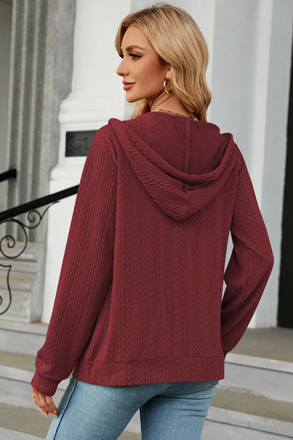 Drawstring Zip Up Long Sleeve Hoodie, image 12