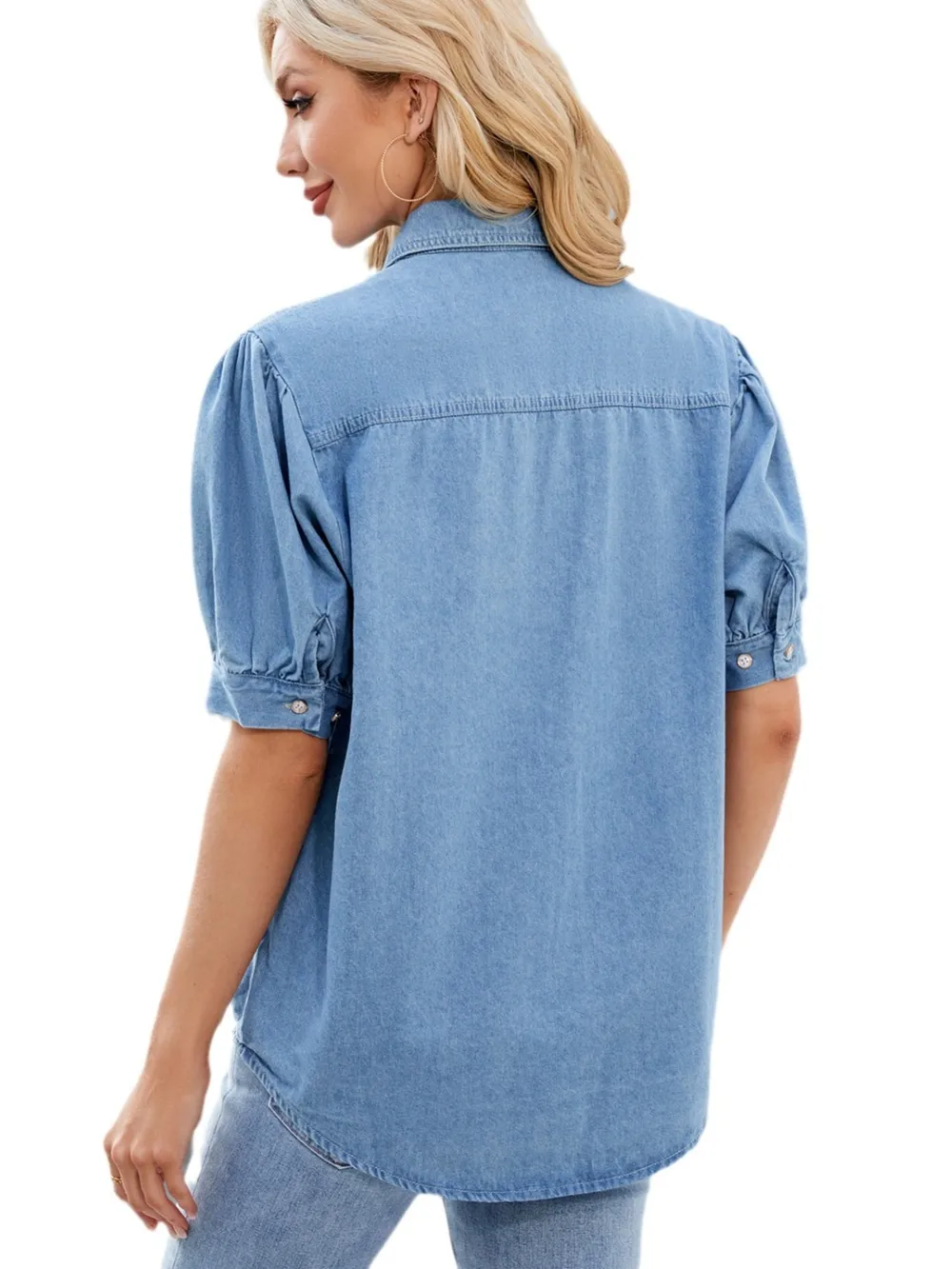 Collared Neck Button Up Denim Shirt, image 6