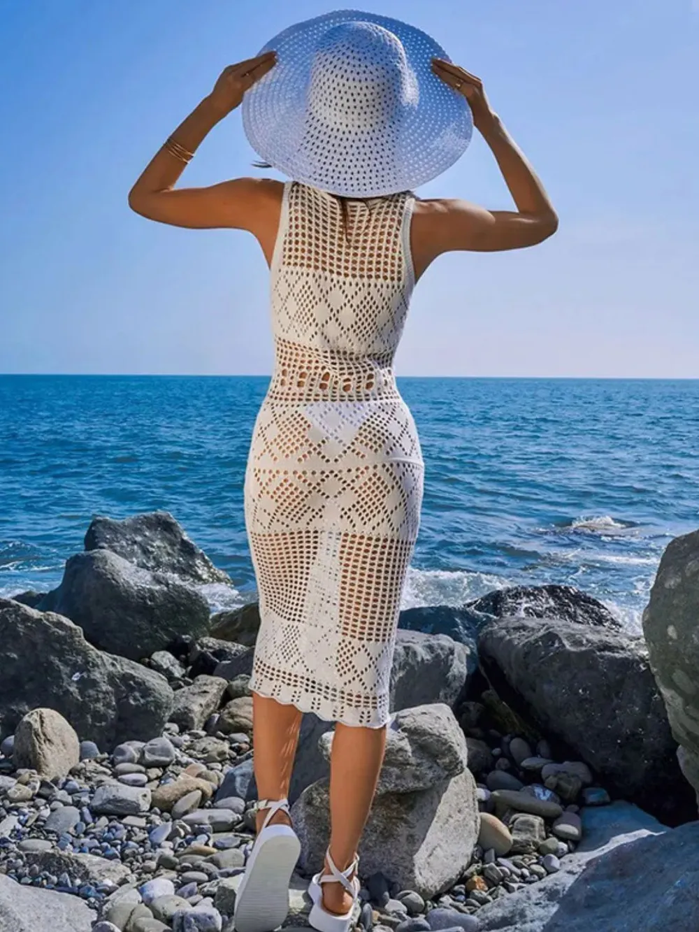Hollow Out Round Neck Sleeveless Cover-Up Dress, image 4