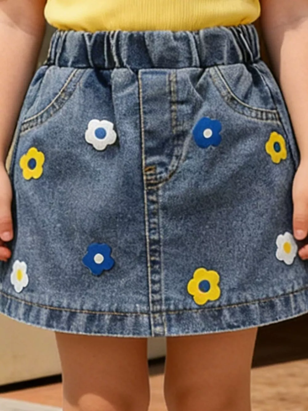 Children's Ruffle Top and Floral Denim Skirt Set, image 3