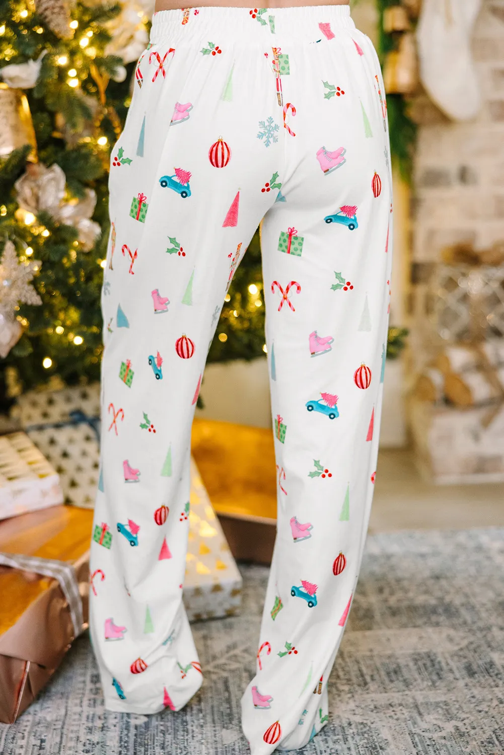 Printed Collared Neck Long Sleeve Top and Pants Lounge Set, image 4