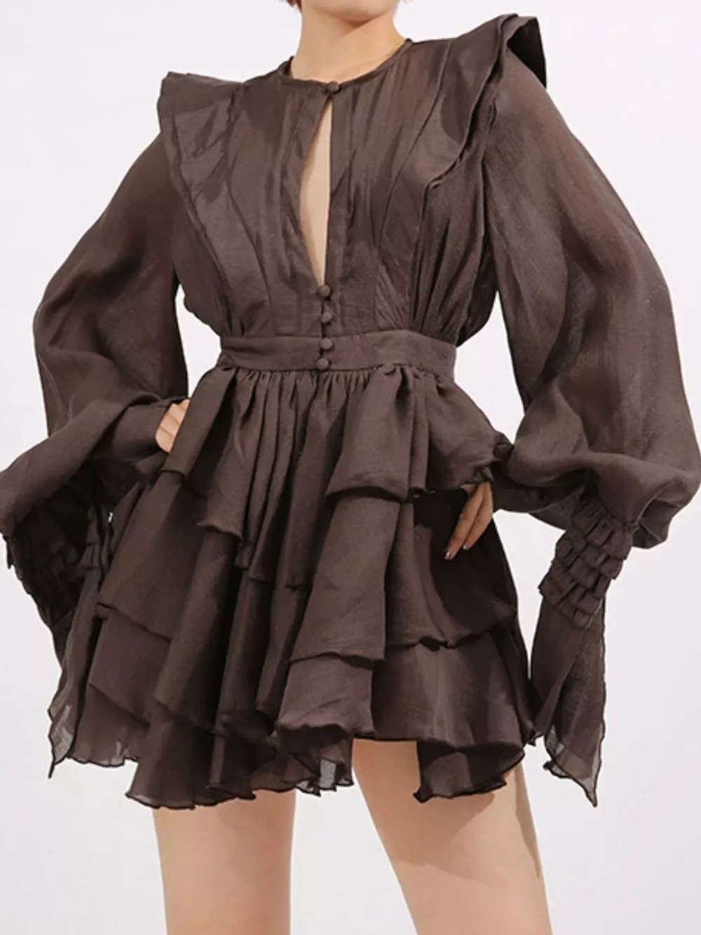 Ruffled Long Sleeve Mini Dress, image 5