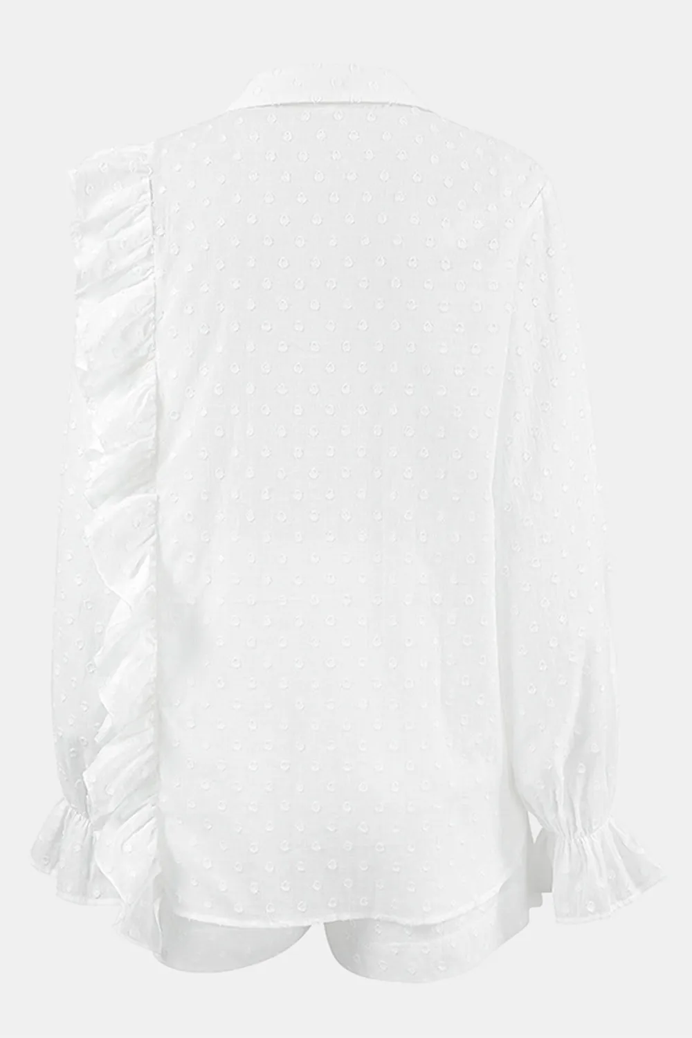 Ruffled Dot Applique Collared Neck Top and Shorts Set, image 10