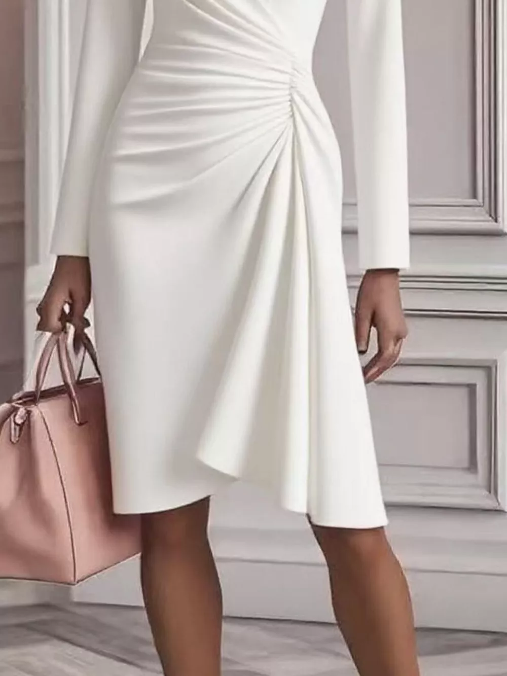 Front Ruched V-Neck Long Sleeve Dress, image 8
