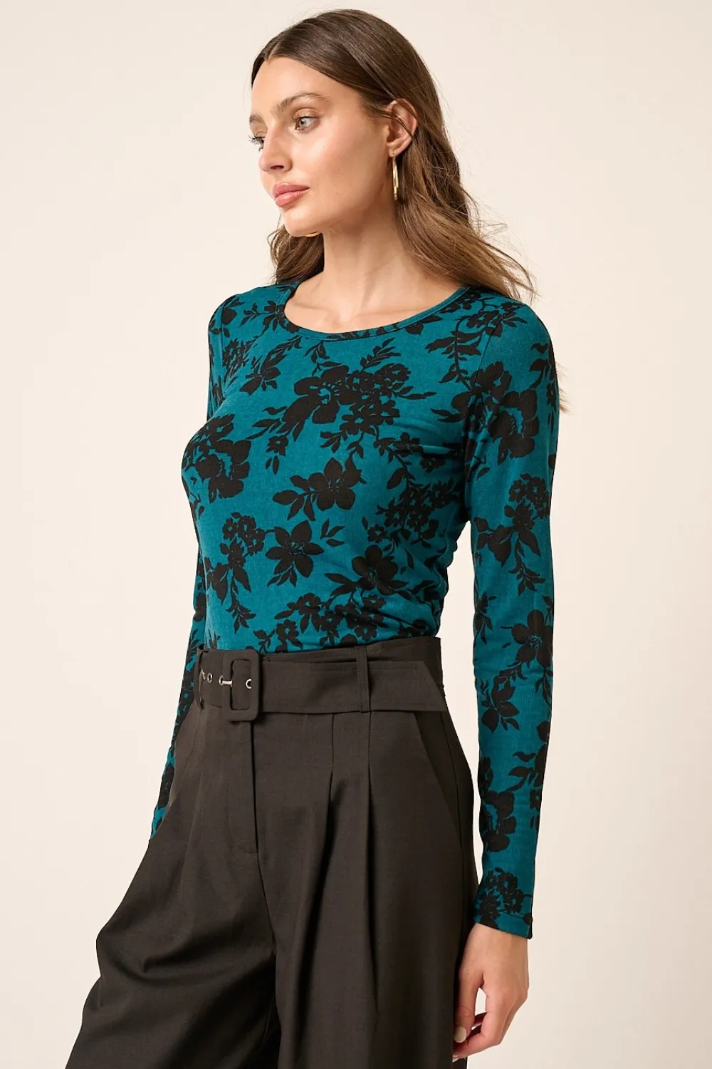 Flower Print Long Sleeve Knit Top, image 3