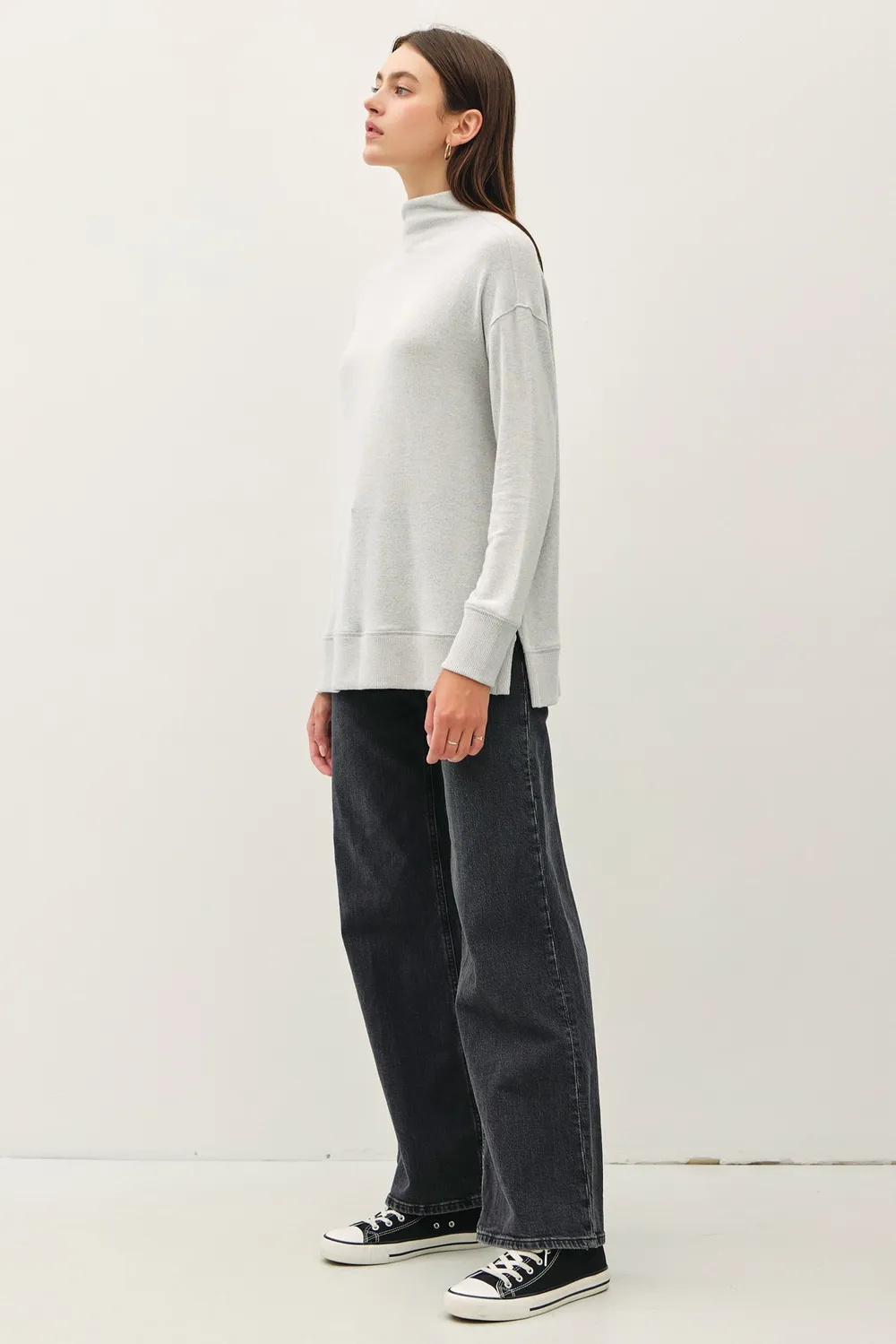 Side Slit Mock Neck Long Sleeve Tunic Top, image 3