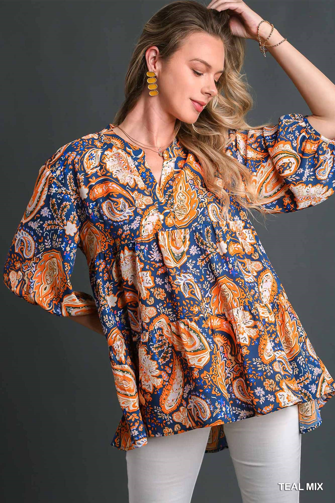 Mix Paisley Boho Tunic Blouse