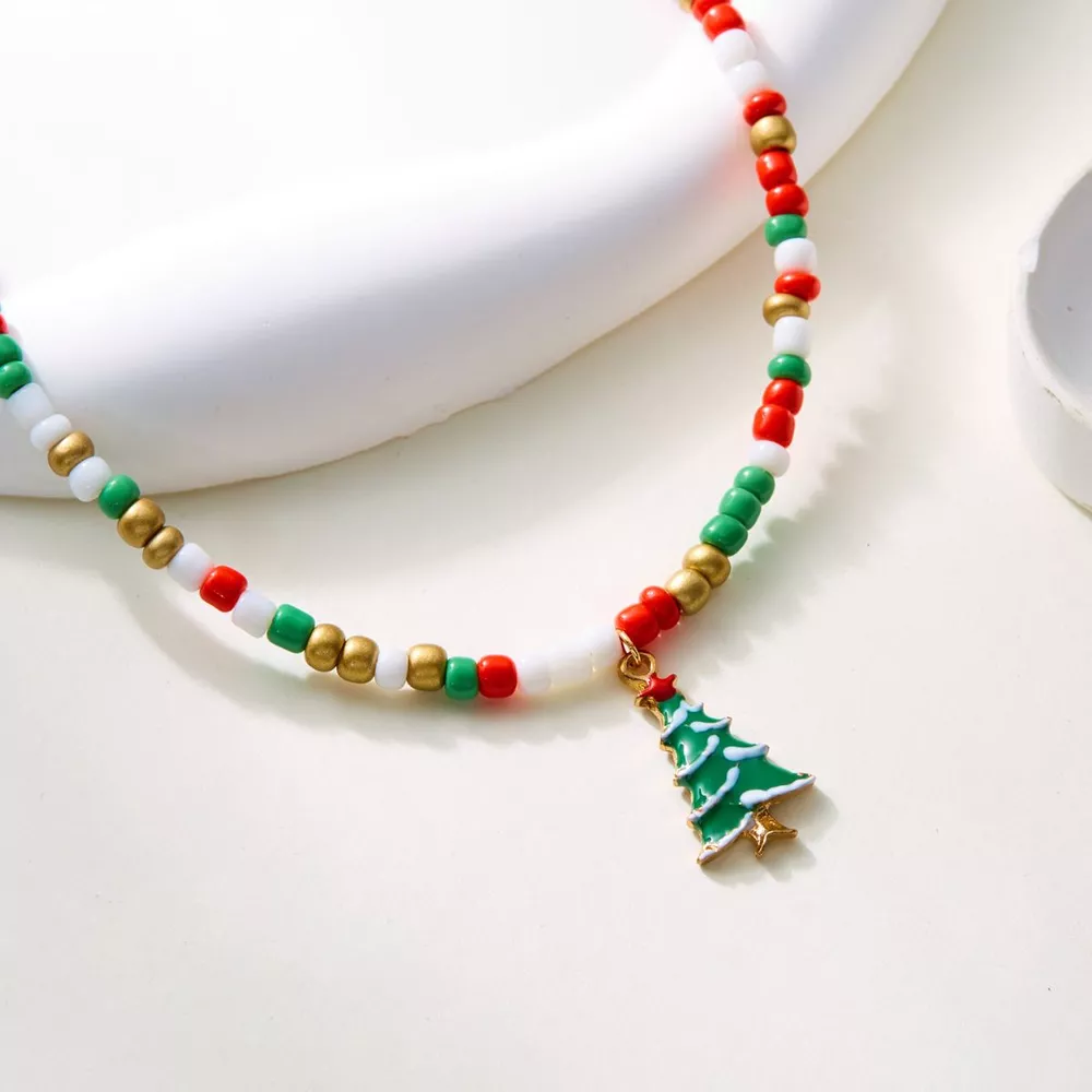 Christmas Themed Beaded Pendant Necklace, image 3