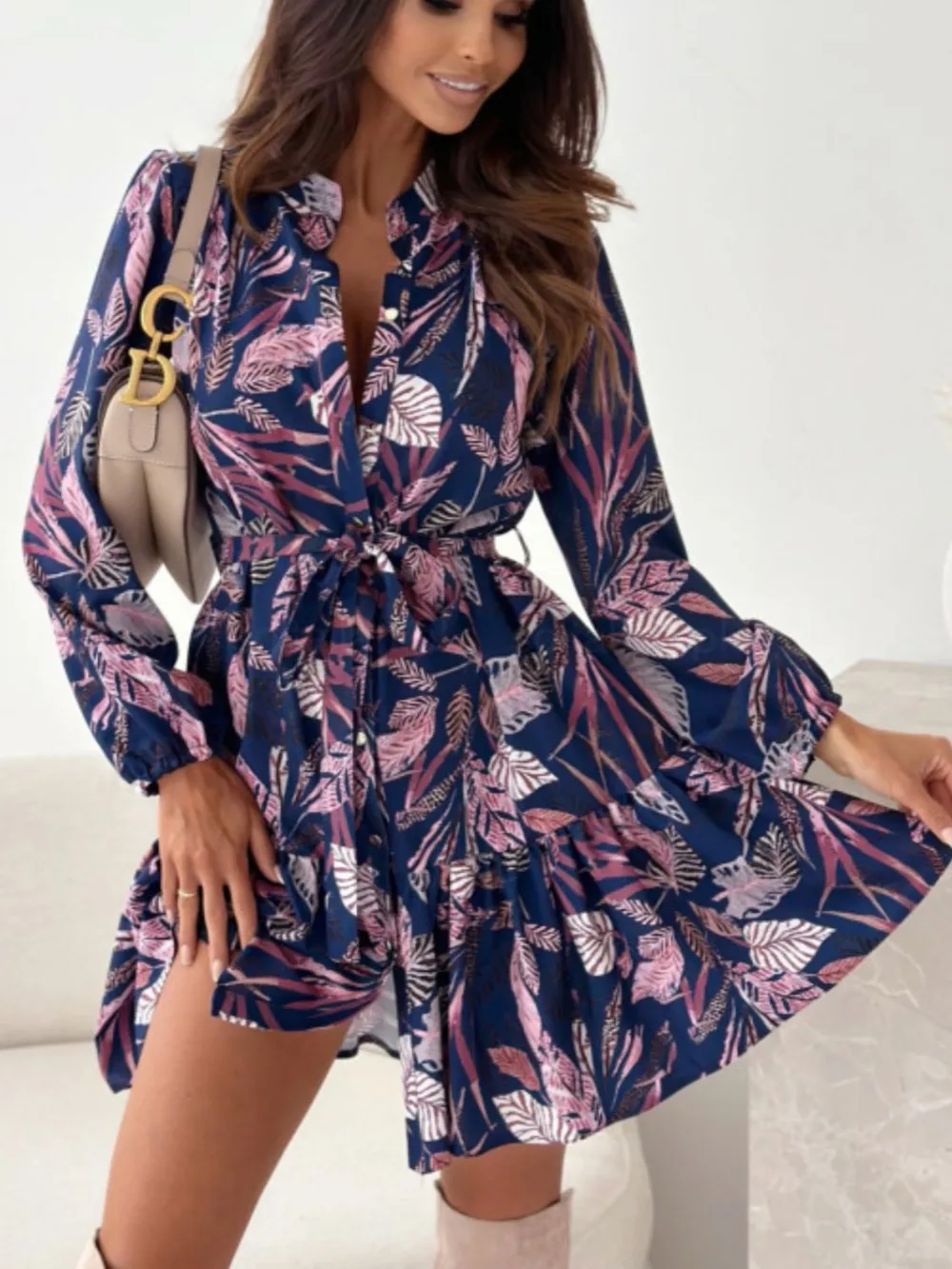 Ruffle Hem Floral Long Sleeve Dress, image 5