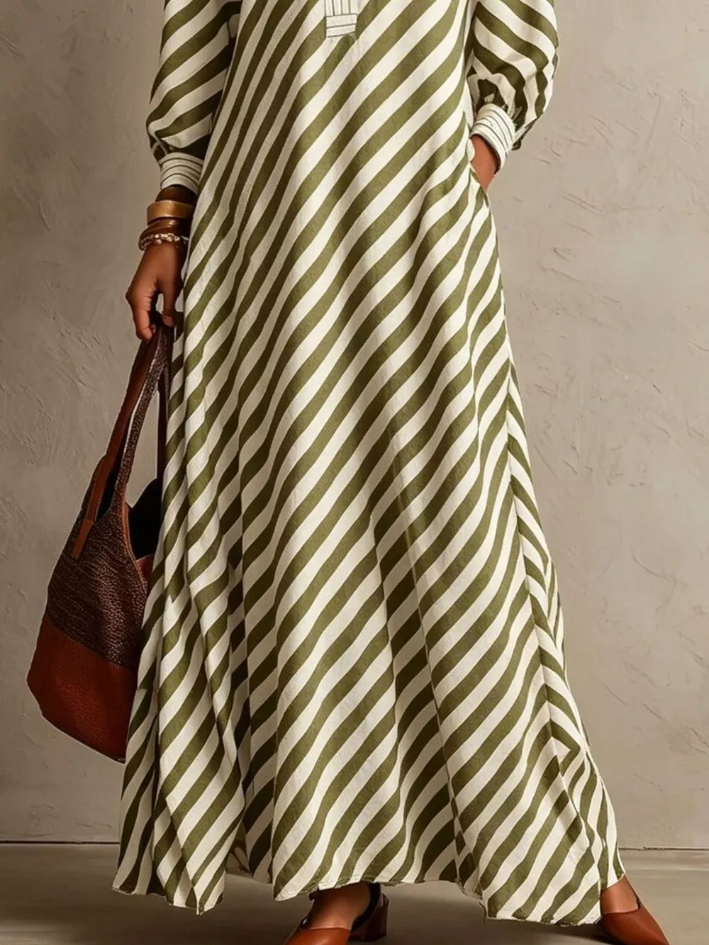 Striped Long Sleeves Maxi Dress, image 9