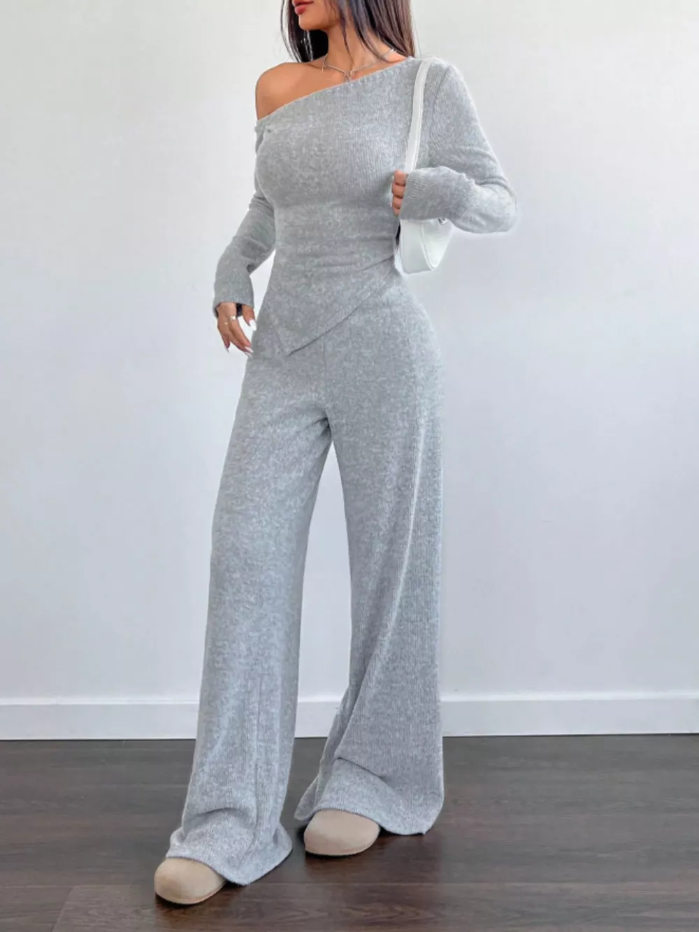 One-Shoulder Long Sleeve Top and Pants Set, image 6