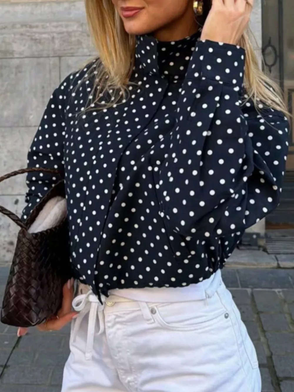 Polka Dot Zip Up Casual Jacket, image 13