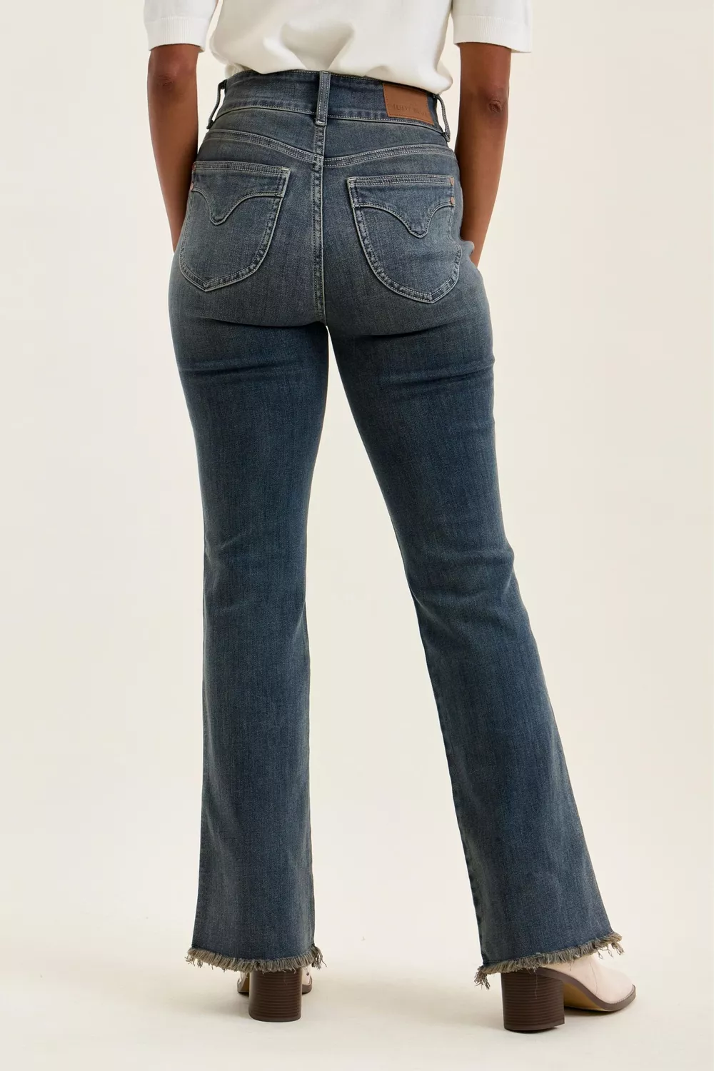 High Waist Double Button Frayed Hem Jeans, image 3