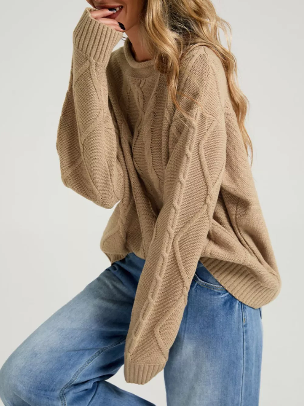Cable Knit Ribbed Hem Sweater, image 13