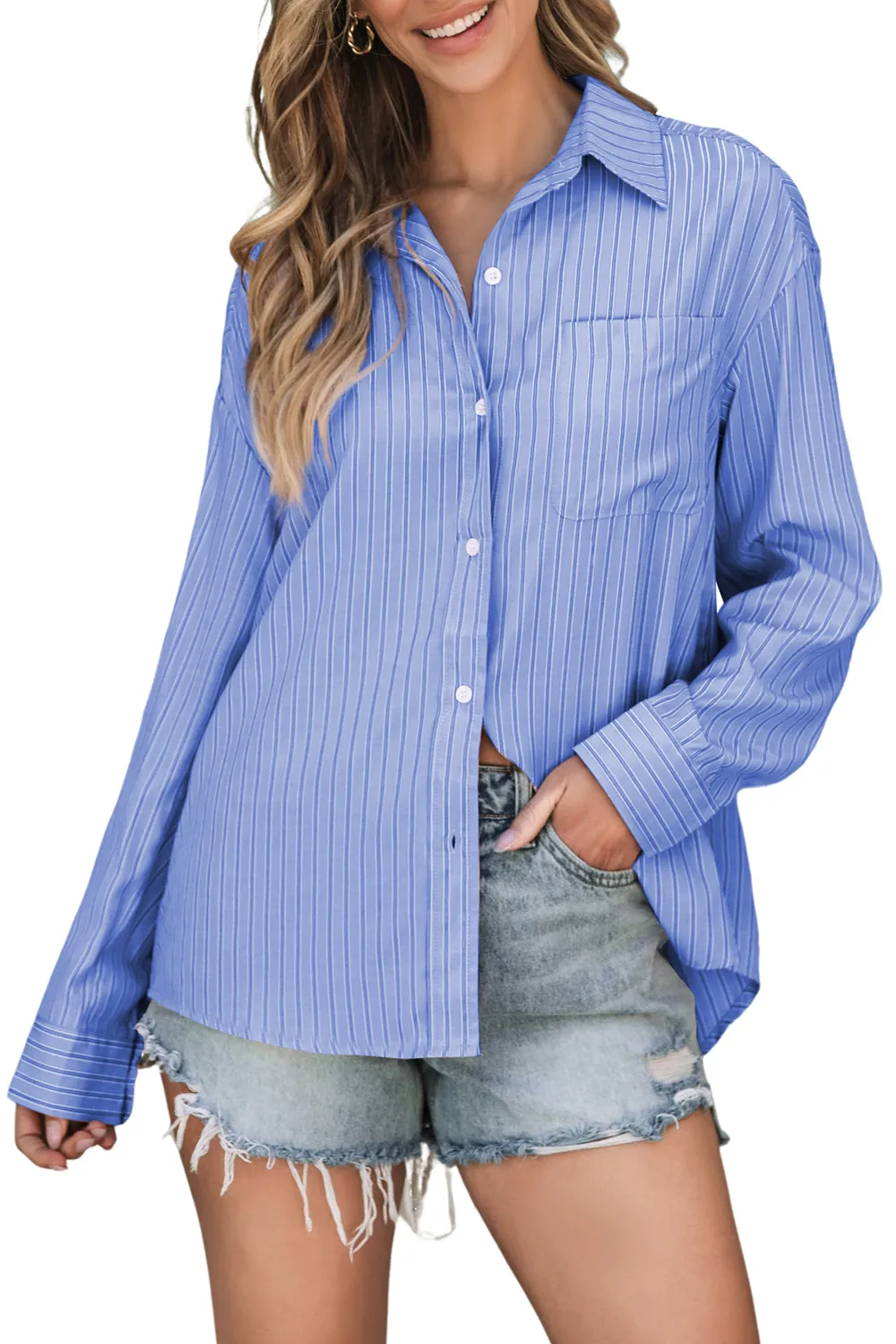 Striped Button Up Long Sleeve Shirt, image 35