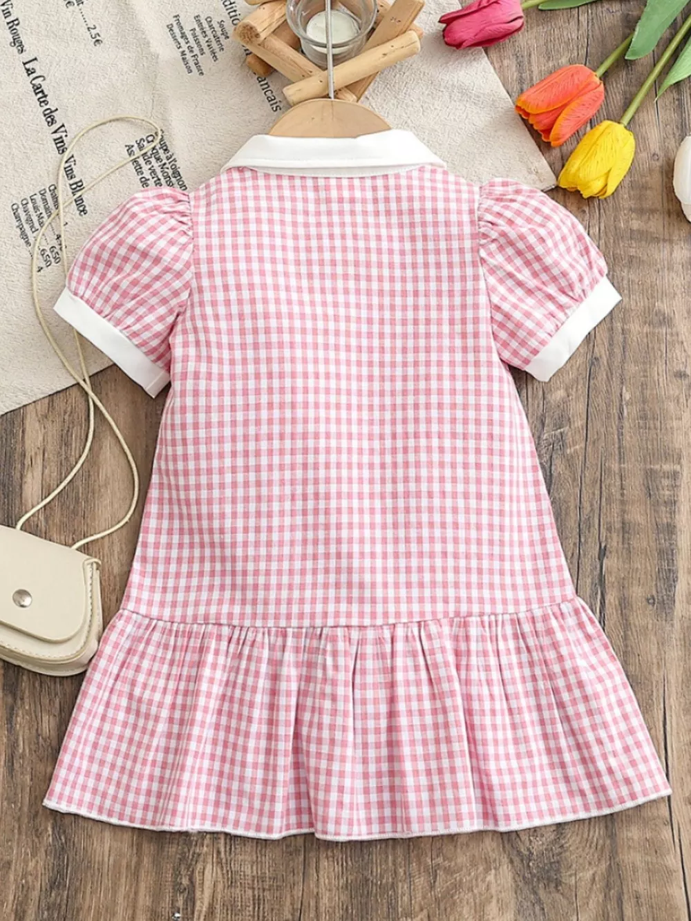 Children's Gingham Ruffle Hem Polo Dress, image 5