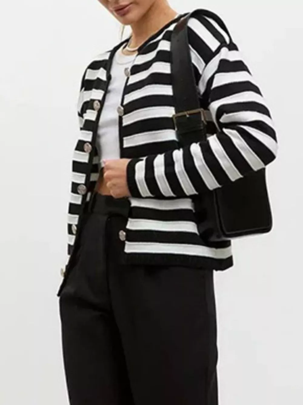 Striped Button-Down Knit Cardigan, image 2