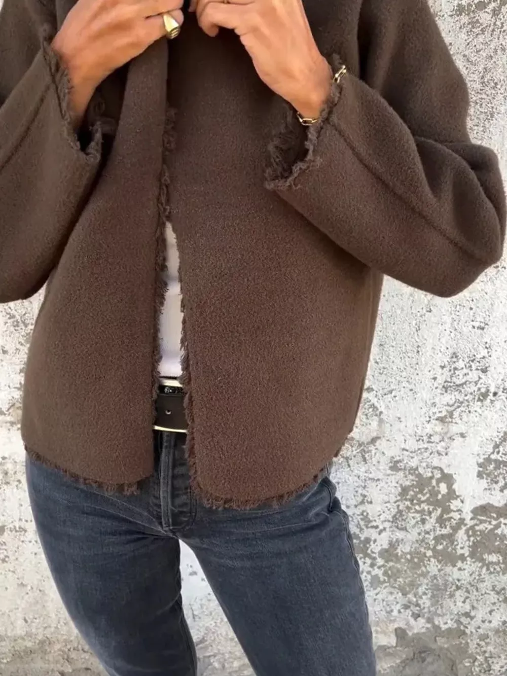 Full Size One Button Frayed Edge Cardigan Plus Size, image 6