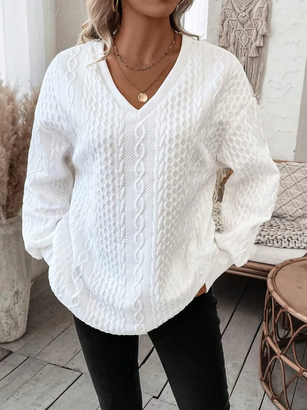 V-Neck Long Sleeve Sweatshirt, image 6