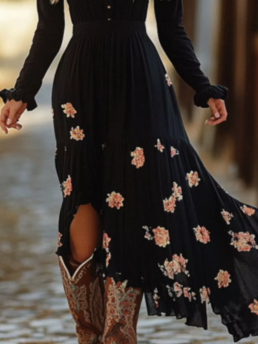 Floral Print Long Sleeve Dress, image 2