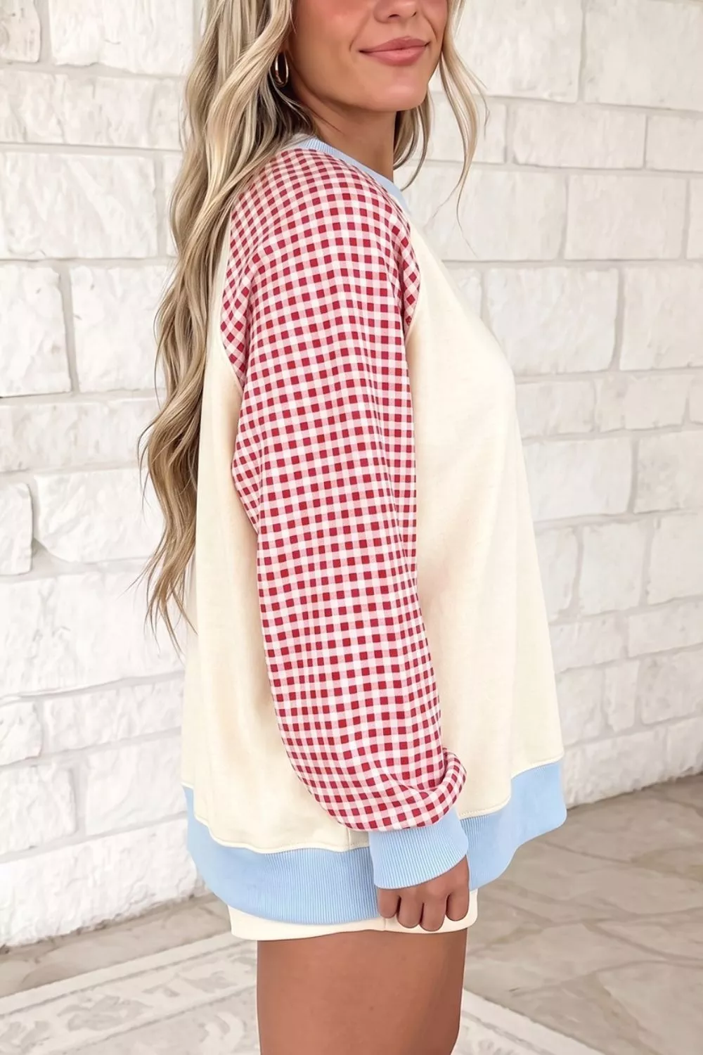 Plaid Raglan Sleeve Sweatshirt, image 2