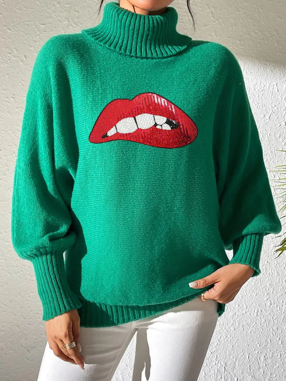 Lip Turtleneck Long Sleeve Sweater, image 6