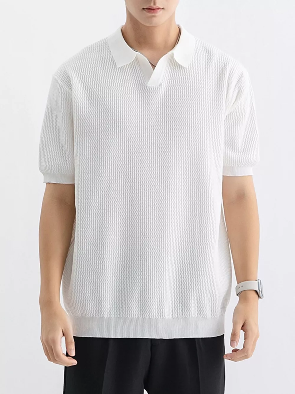 Men's Plus Size Textured Knit Short Sleeve Polo, image 6