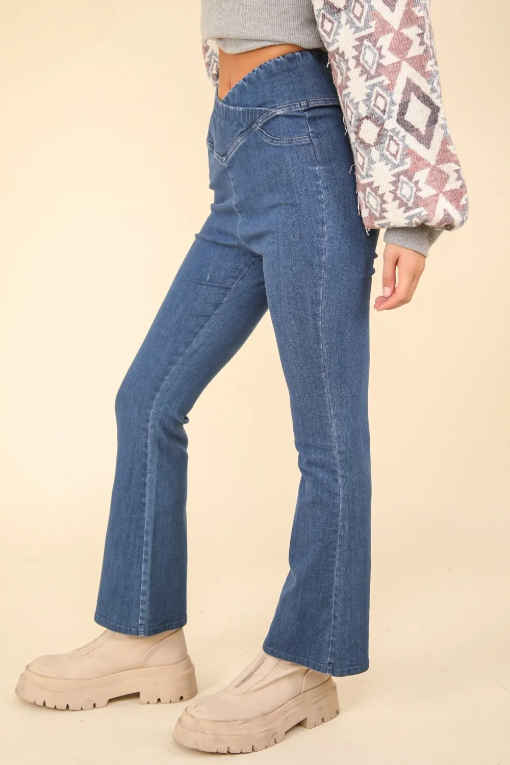 Washed Denim Stretchy Crossover Waist Leggings, image 4