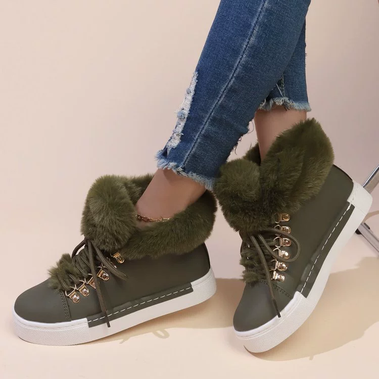 Fuzzy Trim Lace-Up Ankle Boots, image 2