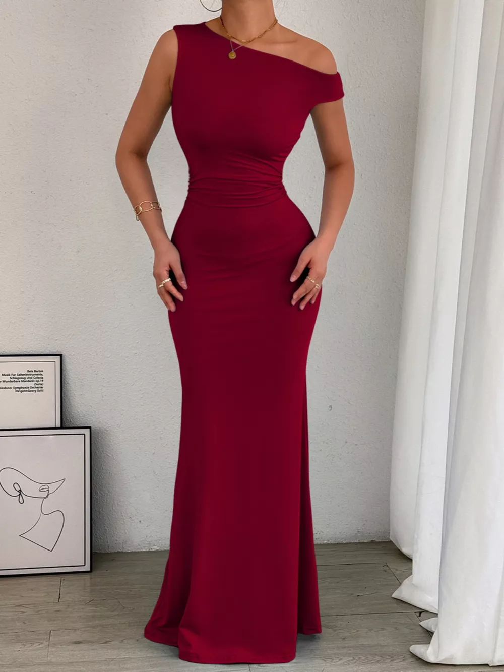 One-Shoulder Ruched Bodycon Maxi Dress, image 20