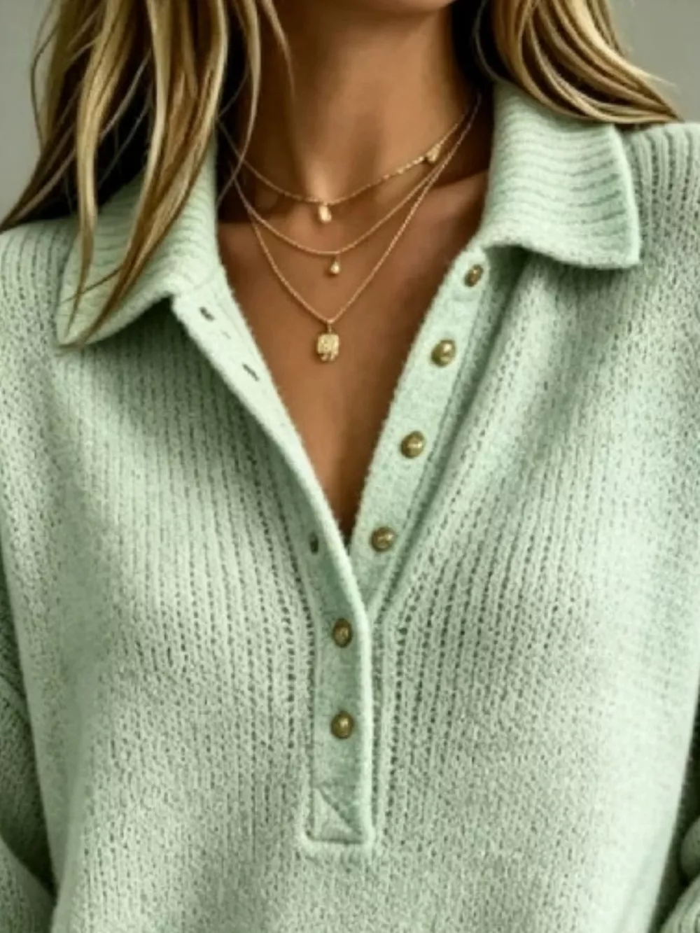 Full Size Button Detail Dropped Shoulder Sweater Plus Size, image 12