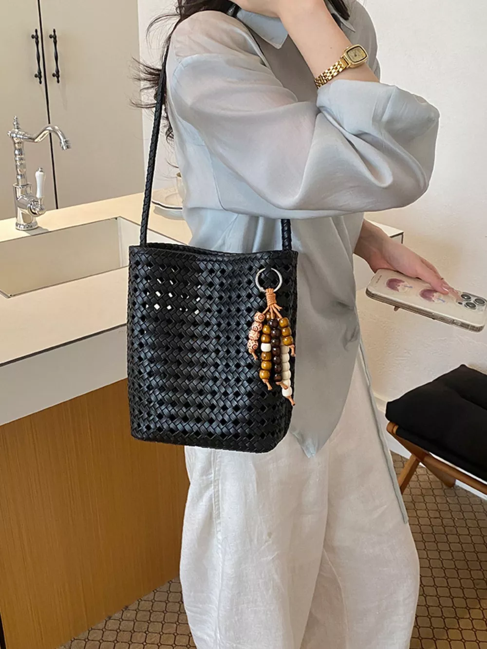 Woven Leather Shoulder Bag, image 4