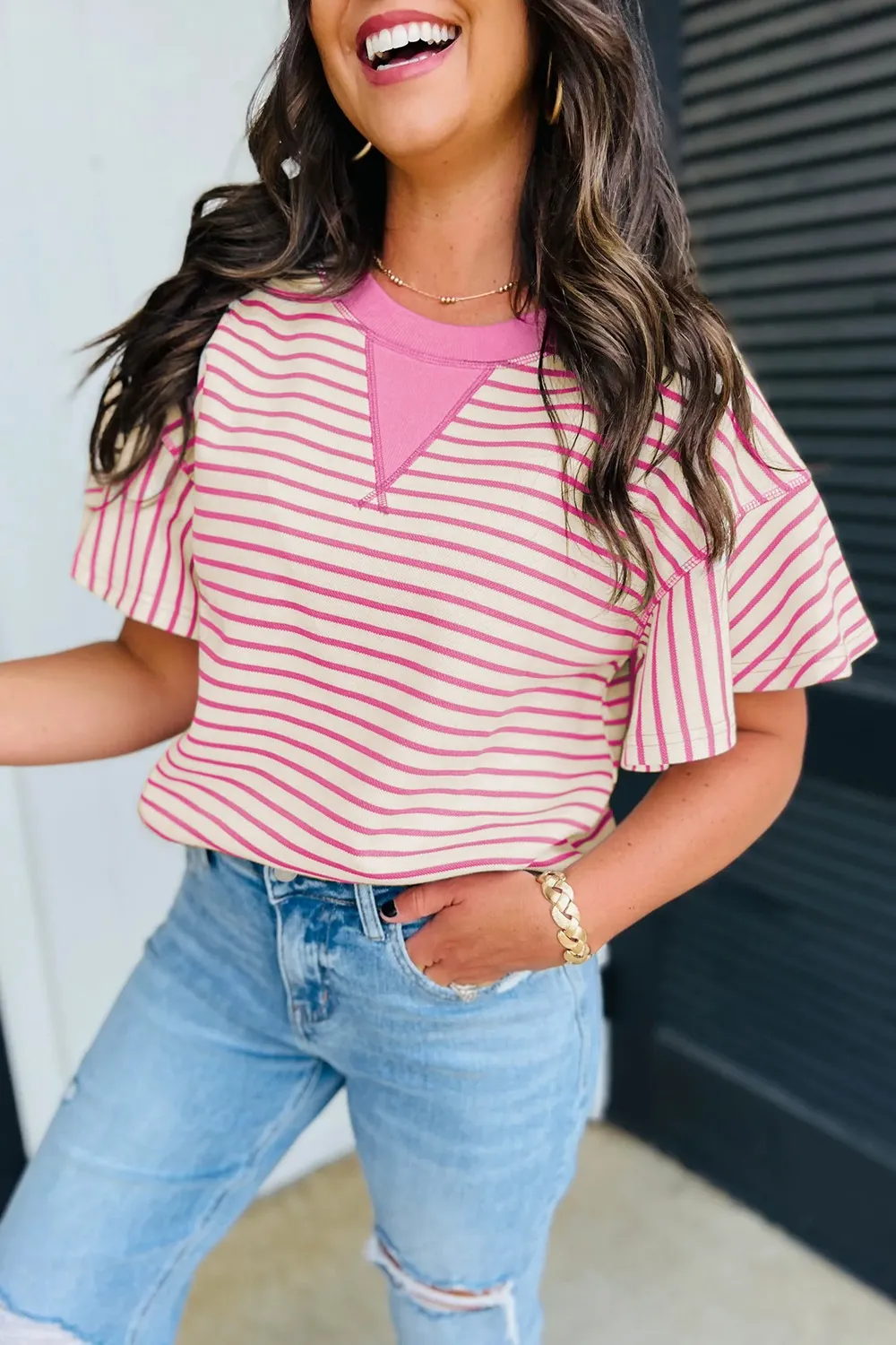 Striped Flounce Sleeve Casual Blouse, image 17